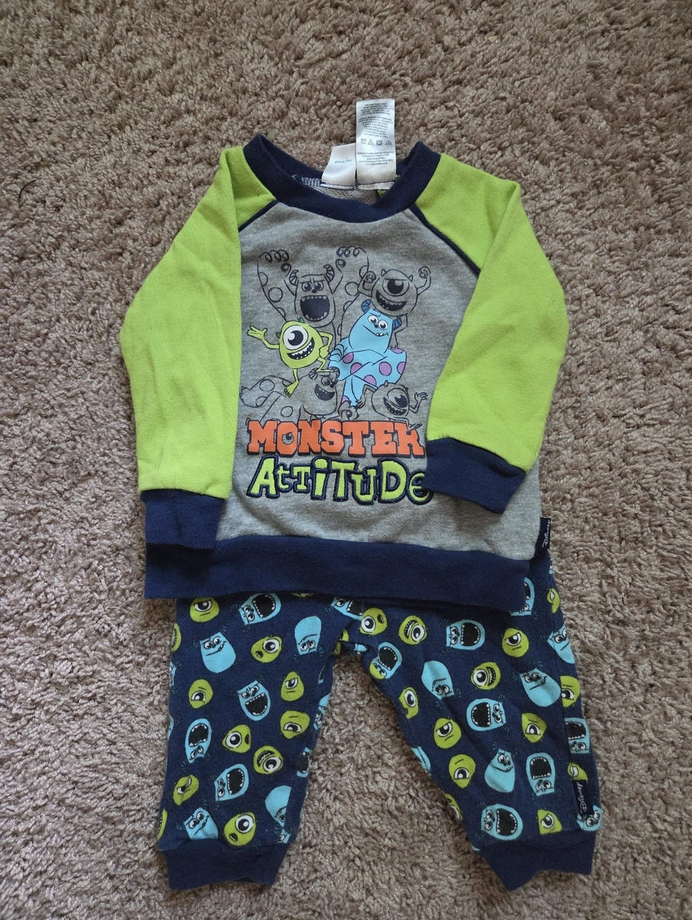 Monster Attitude Kids Pajama Set - Lime Green & Navy